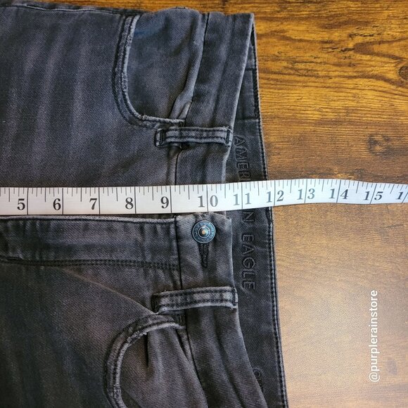 American Eagle Jeans 2 R Curvy Super Hi Rise Jegging Black Wash Denim Ripped - Picture 9 of 12